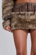 Jaded London Raven Faux Fur & Leather Skirt