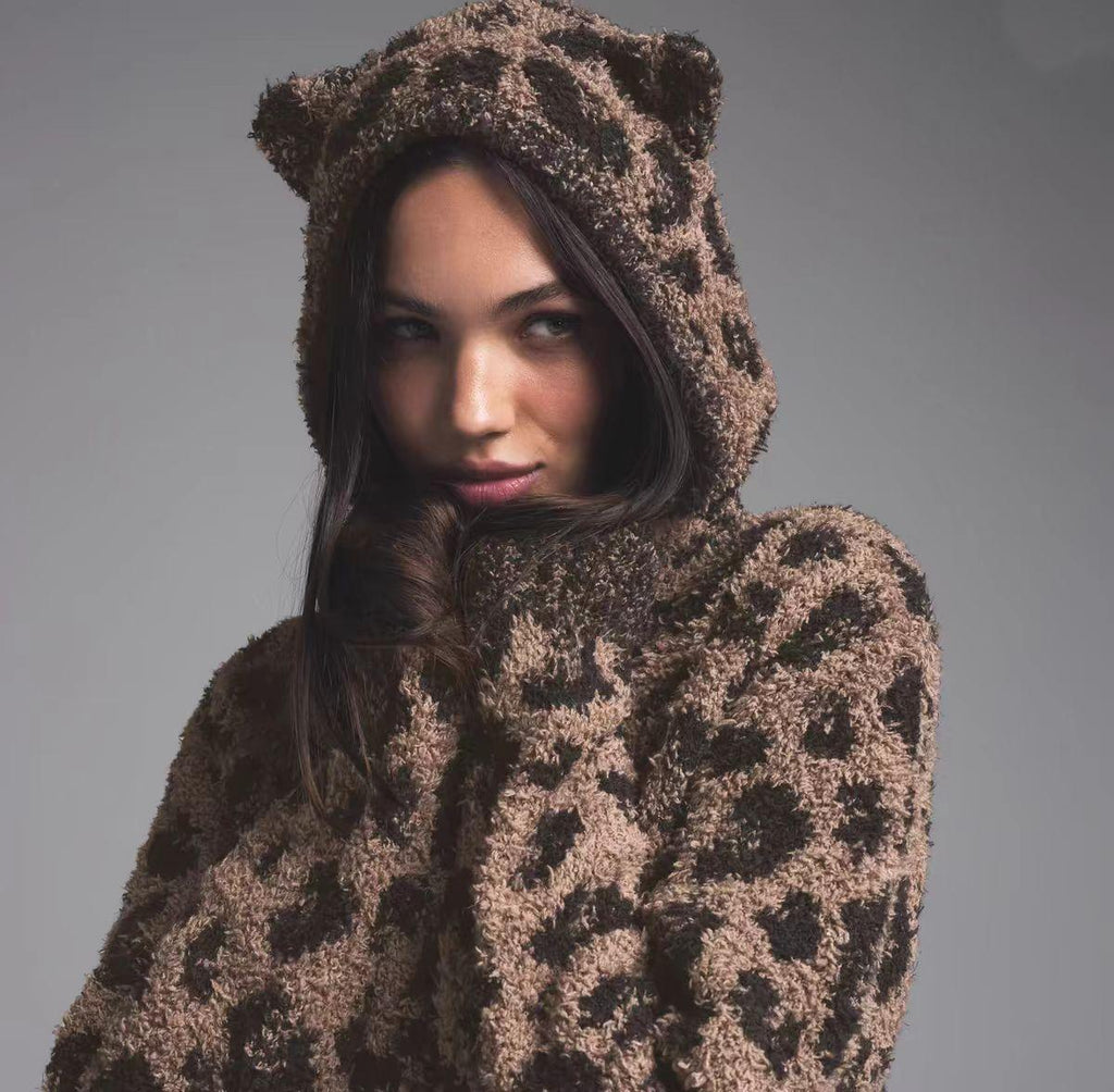 SKIMS LEOPARD COZY ANIMAL ZIP UP HOODIE