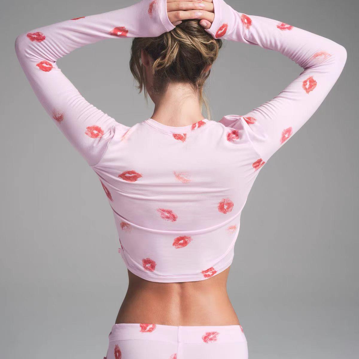 SKIMS SLEEP CHERRY BLOSSOM LIPSTICK CROPPED TOP