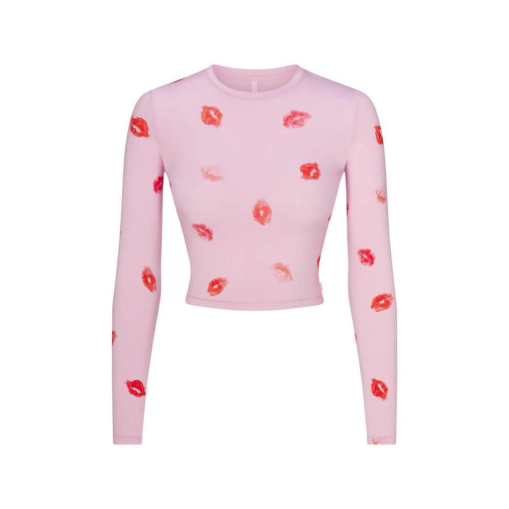SKIMS SLEEP CHERRY BLOSSOM LIPSTICK CROPPED TOP