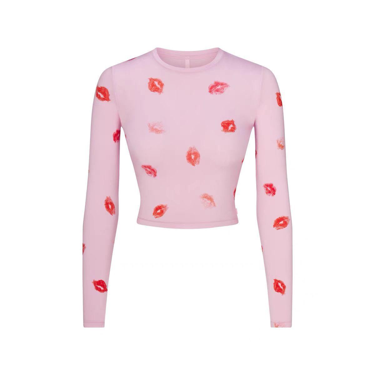 SKIMS SLEEP CHERRY BLOSSOM LIPSTICK CROPPED TOP